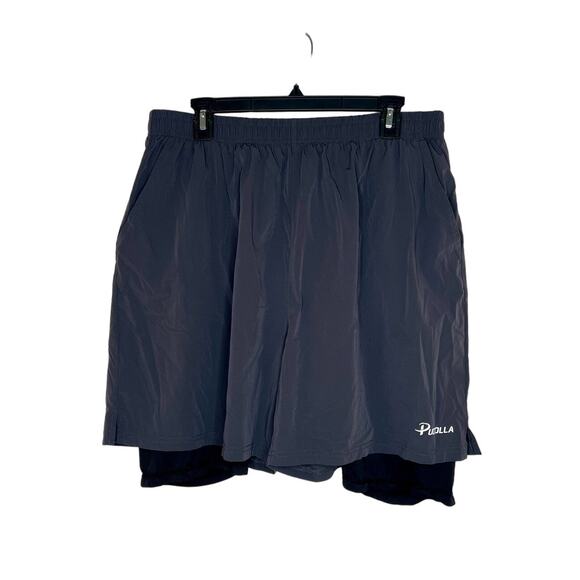 Pudolla Men's Elastic Waist Flat Front Layered Running Shorts Dark Grey Size XXL - Picture 2 of 5